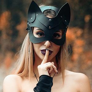 BDSM games, girl ready for fun wearing cat mask