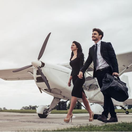 single pilot with his partner just off a plane